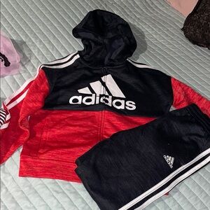 Adidas boys Black and Red Hoodie Set